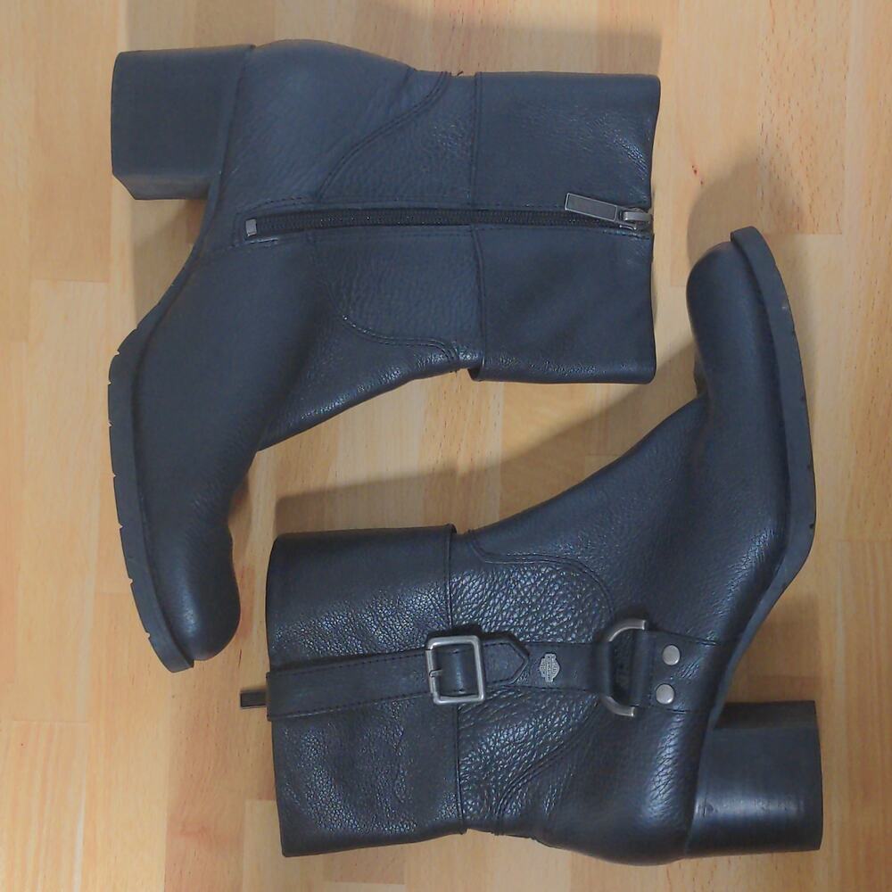 HARLEY DAVIDSON Sadie D84068 Boots Black Side Zip Harness Women Shoes Size 8.5